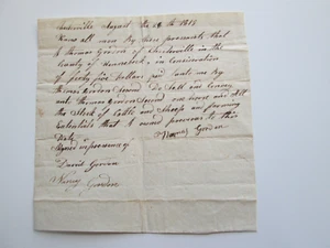 28TH DAY of AUGUST 1819 CHESTERVILLE, MAINE. SALE OF FARM AMINALS, THOM. GORDON - Picture 1 of 2