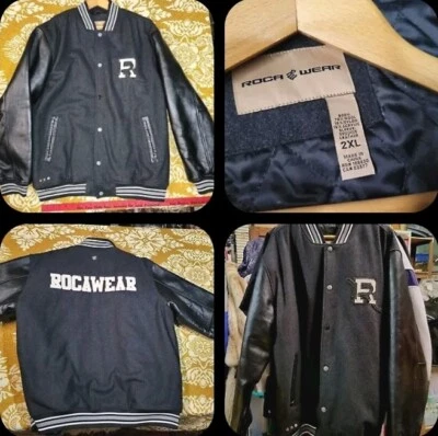Vintage Rocawear Varsity Embroidered Leather Sleeve Bomber Jacket Size 2XL  - Image 1 of 4