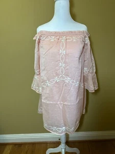 Foxiedox Mini Abito Nuovo con etichette Off-the-Shoulder Ricamato Pastello Blush Rosa Cipria Sm - Foto 1 di 7