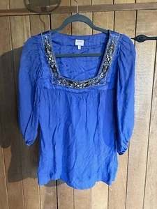 Whistles Blue/ Light Purple Silk Beaded Sequin Top Size 10. - Picture 1 of 5
