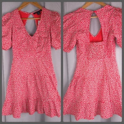 Vestido French Connection 0 Hibisco Popelina Manga Abullonada Recorte Espalda Mini Verano Foto 1 de 4