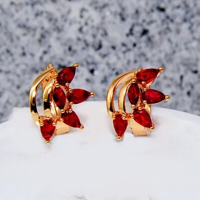 Dameohrringe  bildhübsche Ohrringe Blumen vergoldet Gold K18/750er rote Granat - Bild 1 von 3