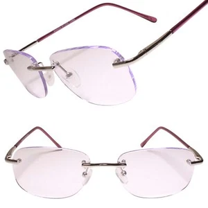 Gafas modernas de lentes transparentes rectangulares sin montura acento púrpura - Imagen 1 de 4
