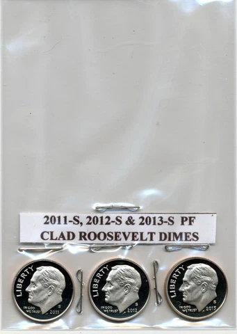 2011-S, 2012-S & 2013-S PROOF CLAD ROOSEVELT DIMES (LOT OF 3 COINS) Cover