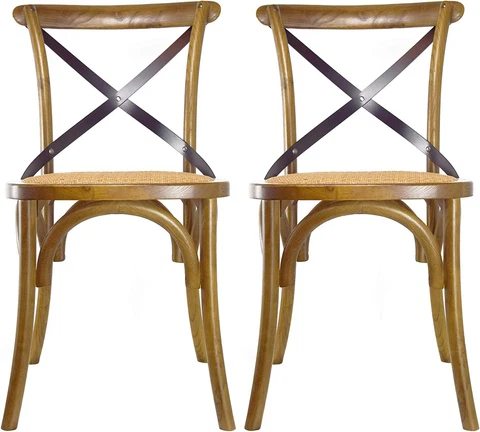 Set of 2 Walnut Mid Century Modern Farmhouse Antique Cross Back Chair with X Bac Cover