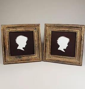 Vintage 2er-Pack schöne kleine gerahmte Kunst, Silhouette, weiß auf schwarz Hintergrund - Bild 1 von 7
