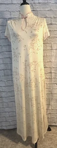 Vintage 70s Montgomery Ward Asian Inspired Pink Ivory Long Nightgown Size L Lrg - Picture 1 of 11