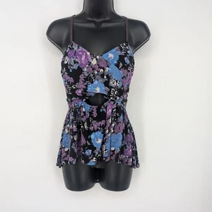 Free People Babydoll Tank Women Size XS Floral Abstract Cut Out Asymmetrical Y2K - Picture 1 of 10