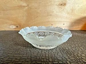 EAPG Scalloped Ruffle Rim Hobnail Small Clear Frost Glass Trinket Candy Dish - Picture 1 of 4