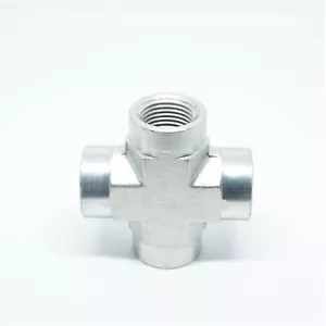 Steel 3/8" Female Npt Fpt Cross 4 Way Fitting Vacuum, Fuel, Air, Water, Oil, Gas - Picture 1 of 6