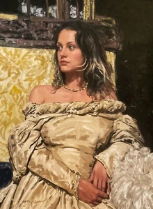 ORIGINAL WILLIAM OXER Wishing Chair beautiful country life woman rural PAINTING - Picture 1 of 1