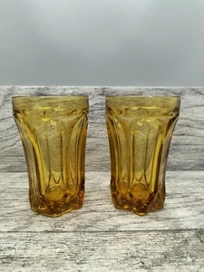 Fairfield Amber Tumblers (2 Anchor Hocking) Pressed Star Paneled Glass Pair - Picture 1 of 8