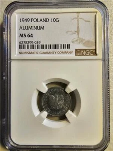 Poland 10 Groszy 1949 Aluminum NGC MS 64 - Picture 1 of 2