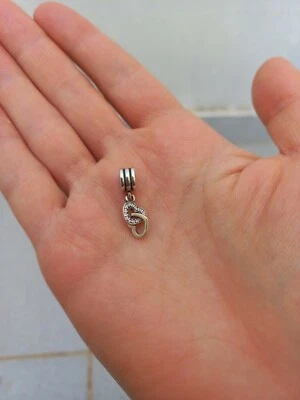 Authentic Pandora Interlocking Hearts Dangle Charm 791242CZ Retired 925 Silver - Immagine 1 di 4