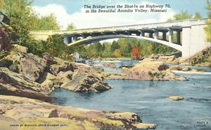 Postal Bridge over the ""Shut-In"" on Highway 70 Arcadia V Missouri 1945 - Imagen 1 de 2