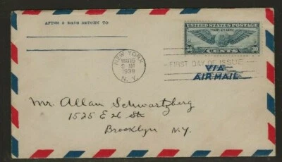 US Air Mail First Day Cover Scotts C24  Used Cat. Value $50.00             Box 5 - Image 1 of 2