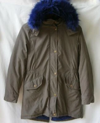 Rothschild Girls Coat XL 16 Navy Blue Fluffy Faux Fur Zip Off Hood Khaki Parka - Image 1 of 4