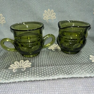 Kings Crown Thumbprint Green 8 ounce Sugar Bowl and Creamer - 1974 - Picture 1 of 9