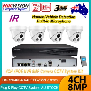 Hikvision 8MP 4CH CCTV System 4K 8MP IR POE Mic Dome IP Camera Human Detection - Picture 1 of 27