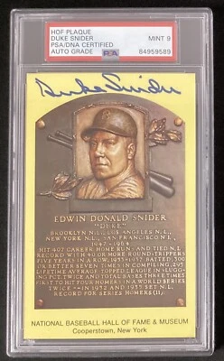 Duke Snider Signed Gold HOF Plaque Postcard Yellow Dodgers Autograph PSA/DNA MT9 - Image 1 of 2