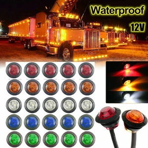 3/4" Marker Lights LED Truck Trailer Round Side Bullet Light Red Amber Lamps 12V - Picture 1 of 24