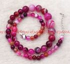 AAA Natural 6-14mm Pink Stripe Agate Gemstone Round Beads Necklace 18"
