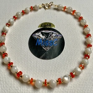 9CT GOLD ORANGE FIRE OPAL with MOTHER OF PEARL BRACELET FIRE OPALS FROM ETHIOPIA - Picture 1 of 6