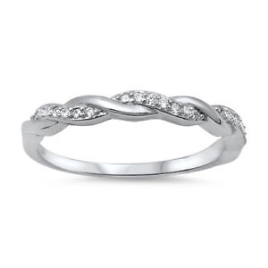 925 Sterling Silver Braided CZ Weding Ring Size 4 5 6 7 8 9 10 11 12 NEW