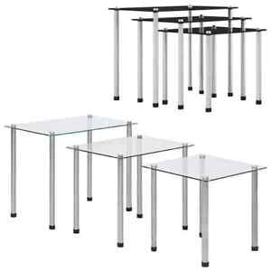 3x Nesting Tables Tempered Glass Stackable End Table Black/Transparent vidaXL