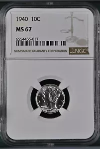 1940 10C Mercury Dime NGC MS67 6554456-017 - Picture 1 of 2