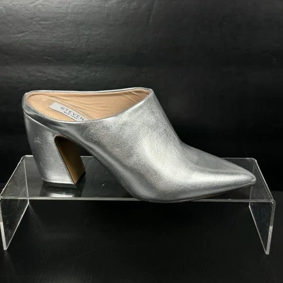 Steven Talla 8 Mules Plateado Metálico Mujer Leanne 3.5" Tacón Punta Sin Cordones Foto 1 de 4