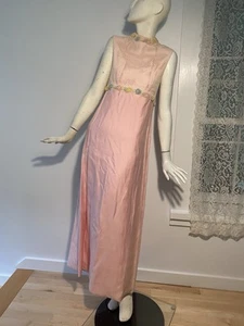 VTG Pink Maxi Dress Prom Wedding Romantic Union Label Mesh Train Bow - Picture 1 of 23