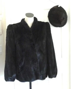 Hermoso Abrigo Chaqueta y Sombrero De Colección Negro SAGA MINK Piel Kamal S M L Bolsillos Usado en Excelente Condición 2 piezas - Imagen 1 de 1