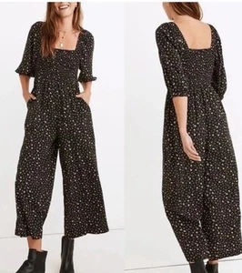 Madewell One Piece Smocked Jumper Pants Pockets 3/4 Balloon Sleeve Size 2 - Picture 1 of 12