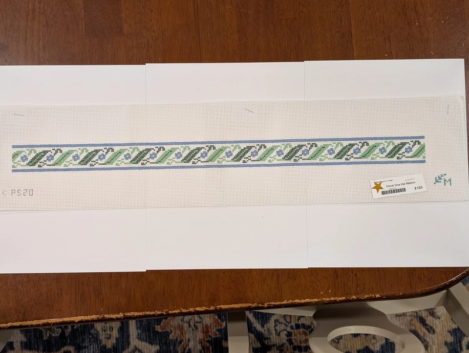 Perenial Stitcher Floral Vine Hat Ribbon Penny Linn (PS20) Needlepoint Canvas - Image 1 of 1