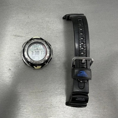 Casio Sea Pathfinder Reloj Hombre 54mm Digital Plateado Negro Triple Sensor Nuevo Batt Foto 1 de 4