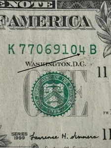 1999 Dallas $1 Bill Double 77’s, 69 Double 0’s Low Ending 4 Gas Pump Error Note - Picture 1 of 3