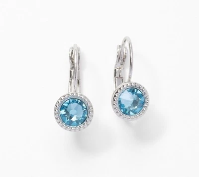 💎Touchstone Crystal 3/4” Drop Earrings Aquamarine Rhodium New - Image 1 of 4