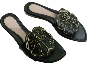 Alexander McQueen Luxury Black & Gold Studded Leather Sandals Size 37 UK 4 - Picture 1 of 7