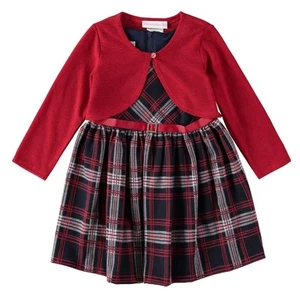Bonnie Jean Girls Plaid Holiday Dress with Cardigan Size 4 Red and Navy NWT - Picture 1 of 8