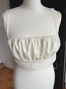 BNWT Ladies PRETTY LITTLE THING Ruched Bust STRAPPY WHITE LONG LINE Crop Top 12 - Picture 1 of 8