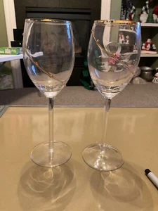 Pier 1 Gold Dot Swirl Wine Glasses 9" Discontinued 8 Oz Set Of 2 - Picture 1 of 2