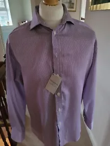Stovel & Mason Of Savile Row Mens Purple Striped Dress Shirt 17" Easy Iron - Picture 1 of 10