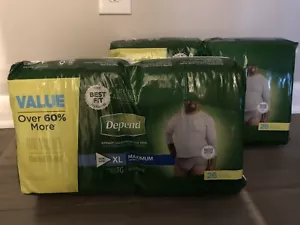 DEPEND MEN’S XL 44-64” WAIST FIT-FLEX UNDERWEAR (2)PK WITH 26 IN EACH MAX ABSORB - Picture 1 of 1