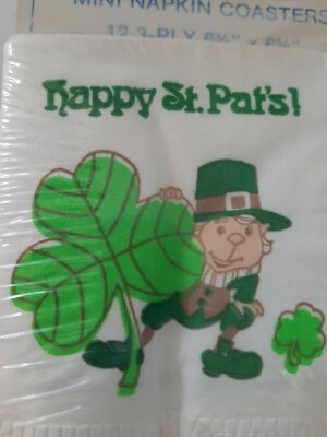 Pkg of 12 St. Patrick's Day Leprechaun Shamrock Vintage Mini Napkin Coasters NIP - Image 1 of 4