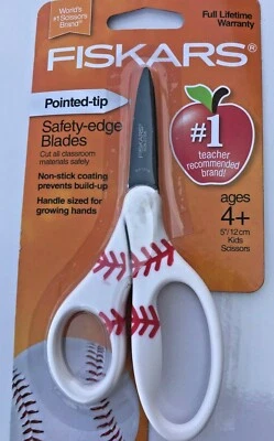 Fiskars  5 Inch Kids Scissors  Ages 4+  Pointed Tip, Safety Edge Blades Baseball - Image 1 of 4