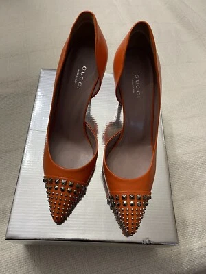 НОВЫЙ GUCCI ПОДЛИННЫЙ ТЕРРАКОТОВЫЙ ЦВЕТ ЗАГЛУШКА ТУФЛИ КАБЛУКИ РАЗМЕР 6,5 ИТАЛИИ - Изображение 1 из 4