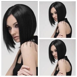 Parrucca capelli donna donna dritta corta bob nera marrone moda parrucche complete + berretto - Foto 1 di 8
