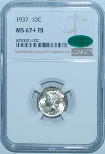 1937 P NGC MS67+FB CAC Full Bands Mercury Dime - Picture 1 of 2