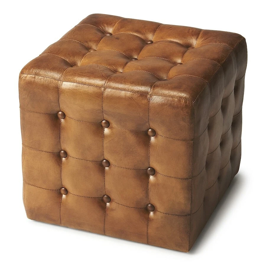 Butler Leon Brown Leather Ottoman, Medium Brown - 6165344 - Image 1 of 1
